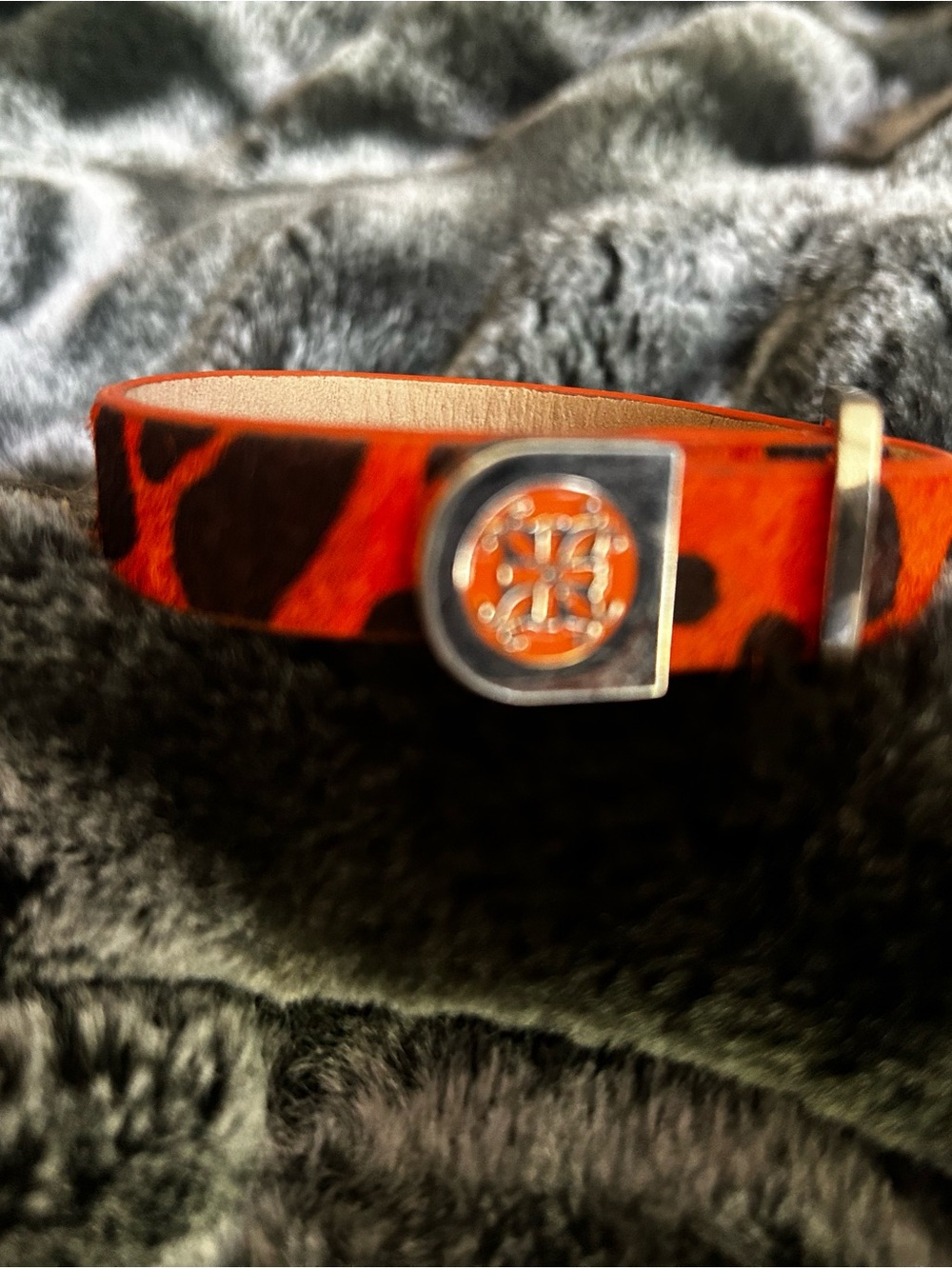 Rustic Cuff Orange and Brown Leather Accent Bracelet